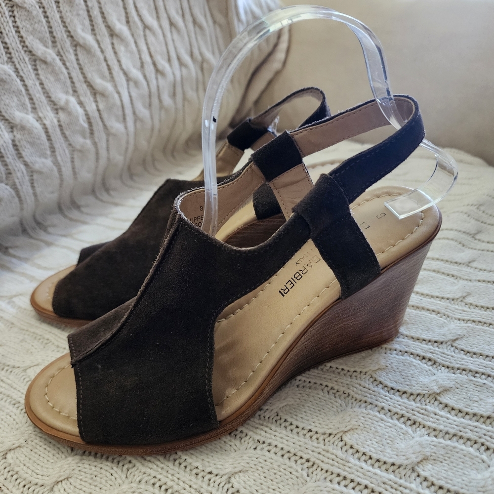 BARBARA BARBIERI Italy Chocolate Suede Leather Wedge Sandals Shoes